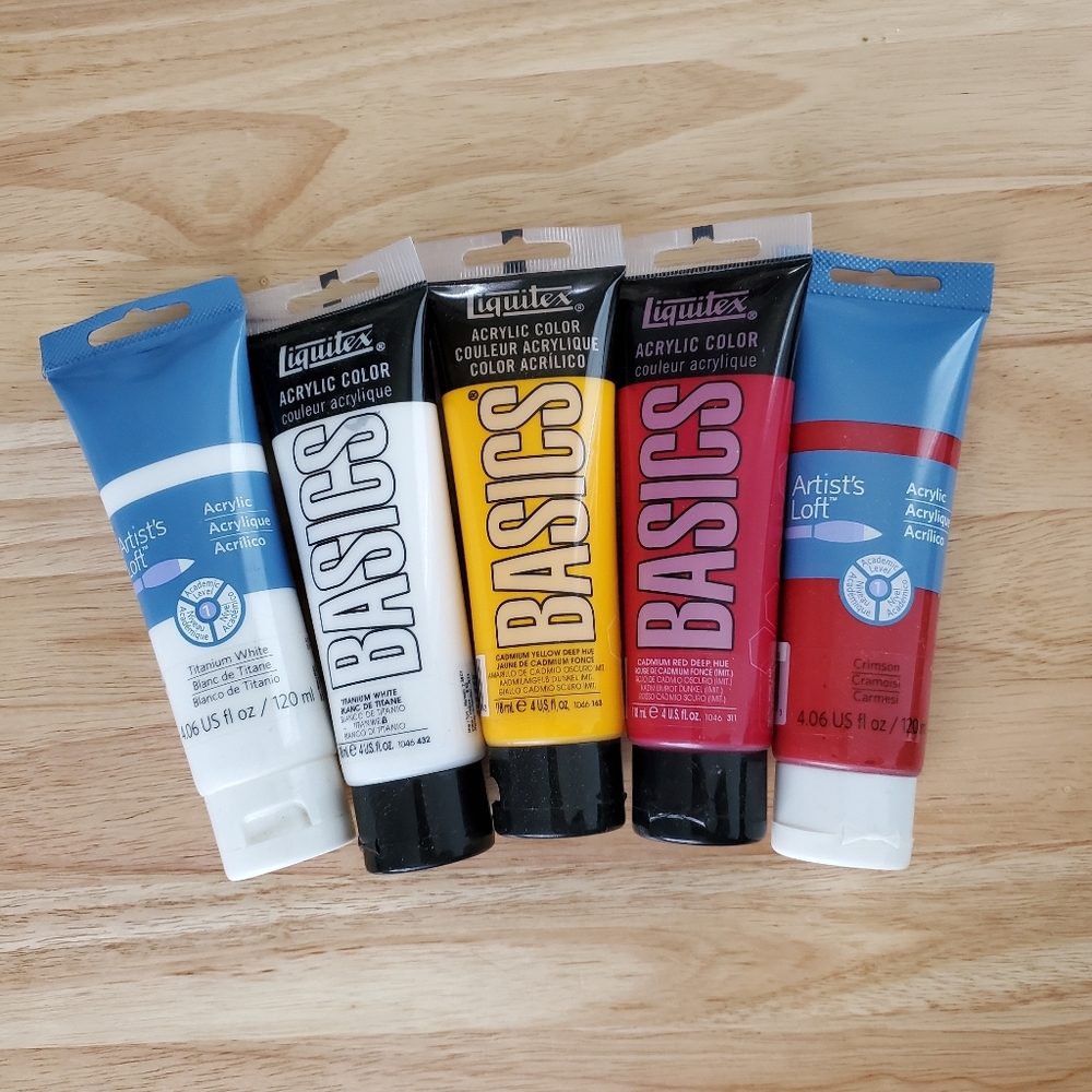 5 Assorted Acrylic Paint Tubes - 4 oz